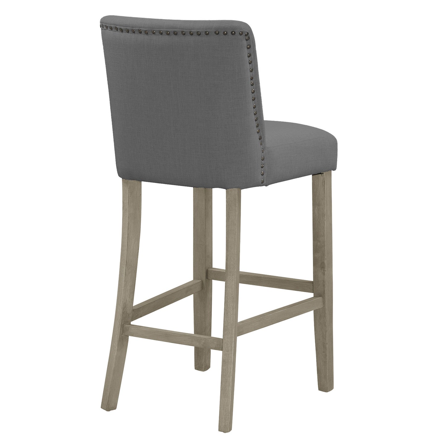 Set of 2 Aleco Grey Fabric Bar Stool with Metal Nail Head Accents