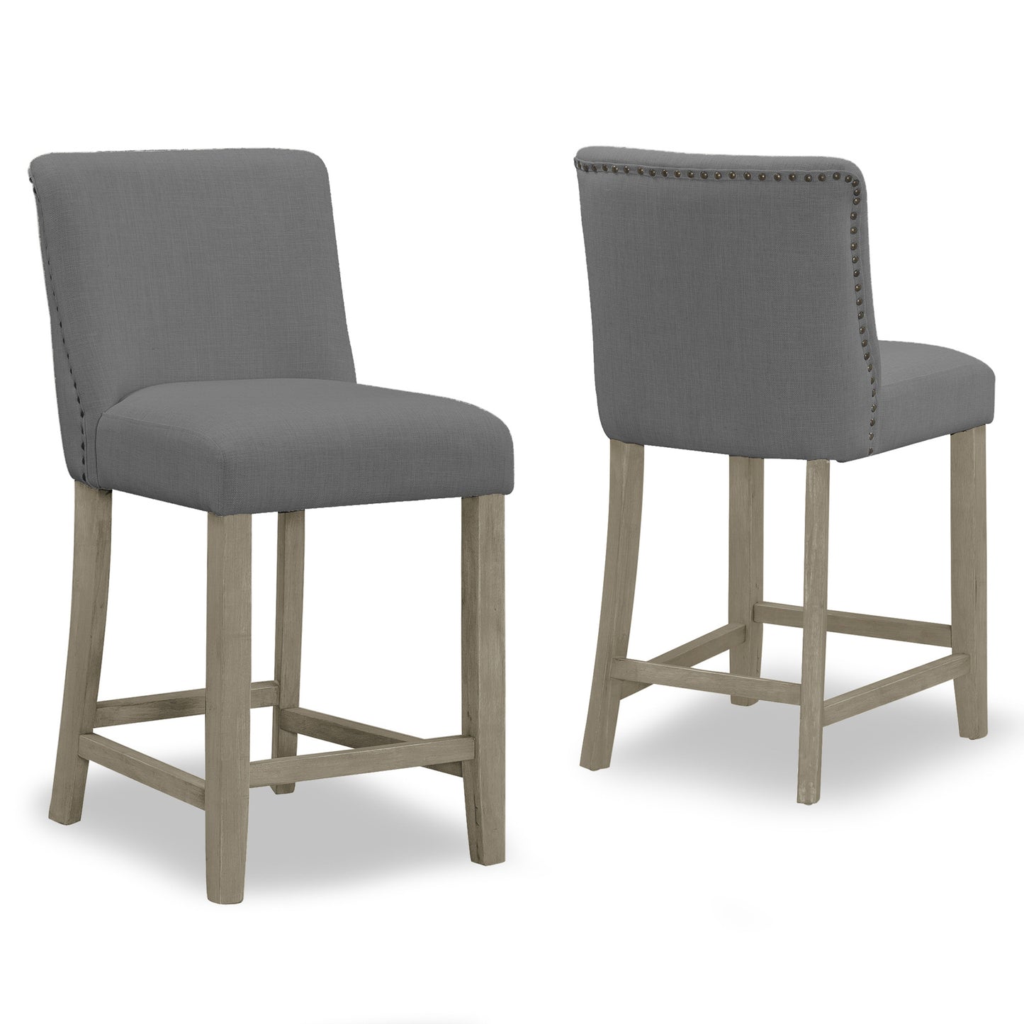 Set of 2 Aleco Grey Fabric Counter Stool with Metal Nail Head Accents