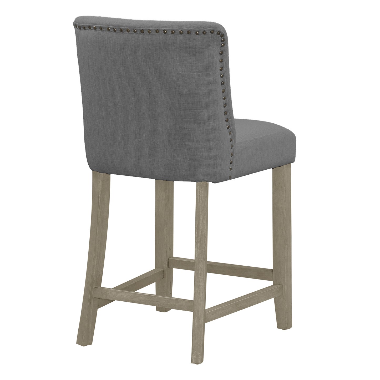 Set of 2 Aleco Grey Fabric Counter Stool with Metal Nail Head Accents