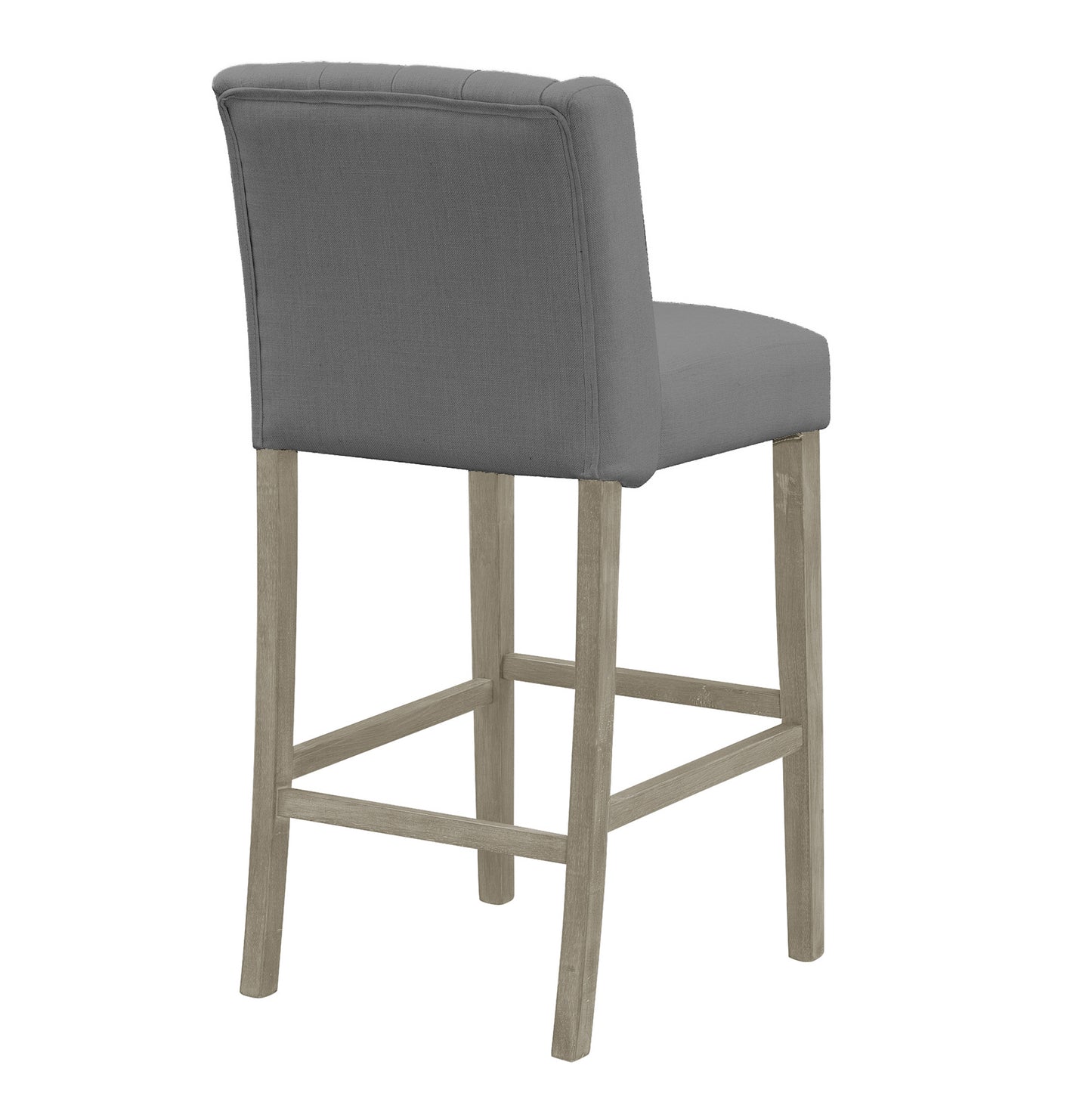 Set of 2 Aled Grey Fabric Bar Stool with Side Wings and Tufted Buttons