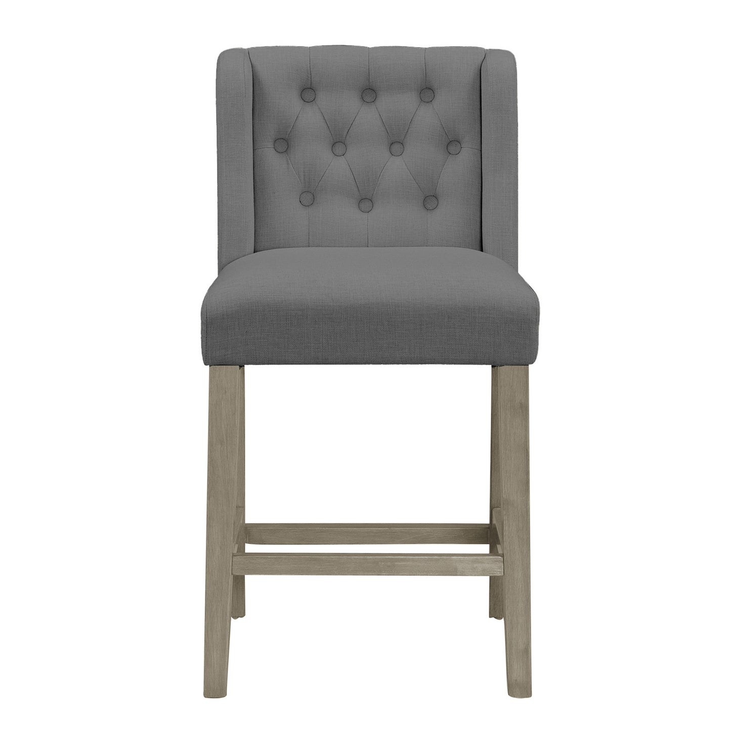 Set of 2 Aled Grey Fabric Counter Stool with Side Wings and Tufted Buttons