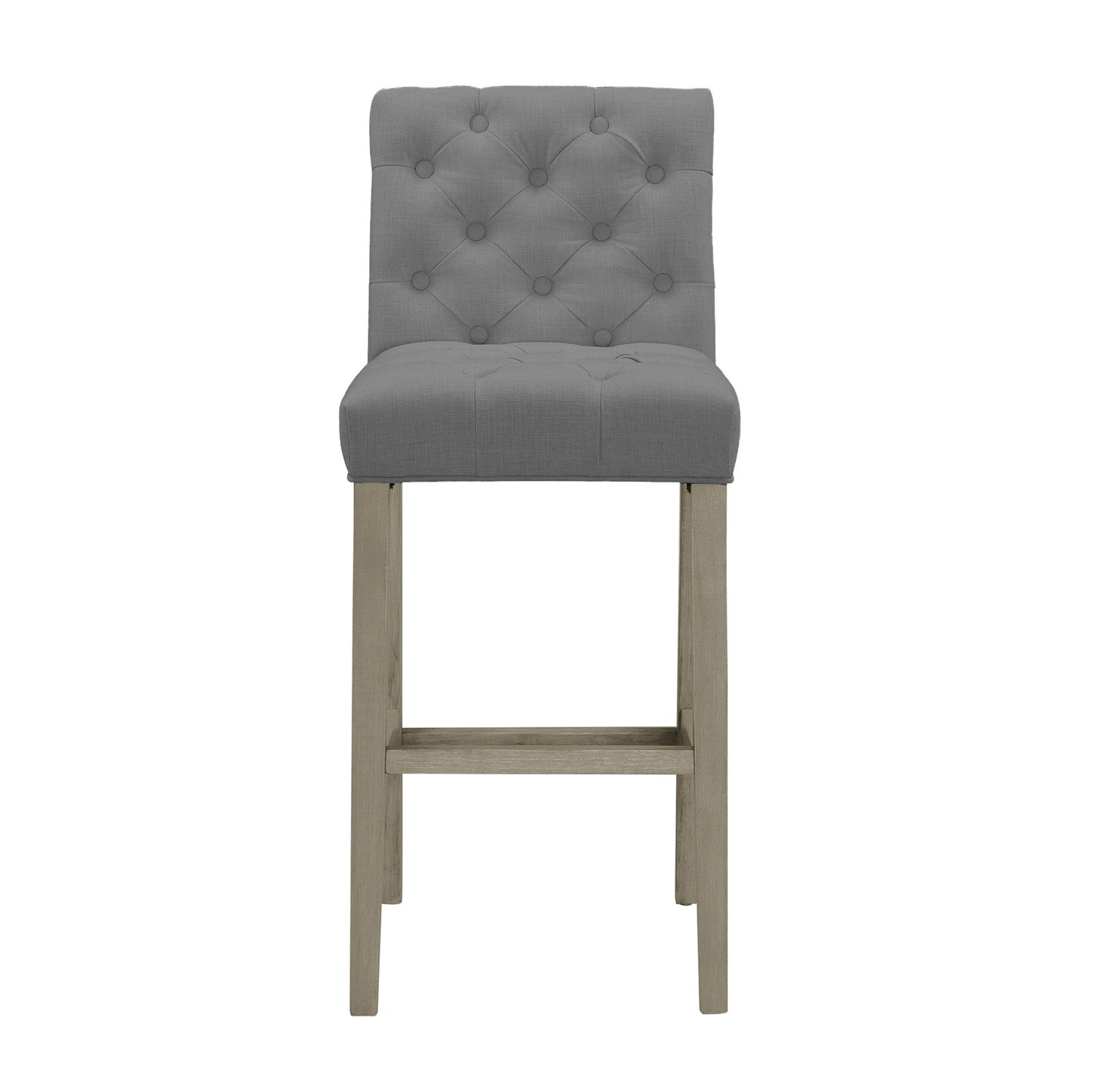 Set of 2 Alee Grey Fabric Bar Stool with Tufted Buttons and Wood Legs