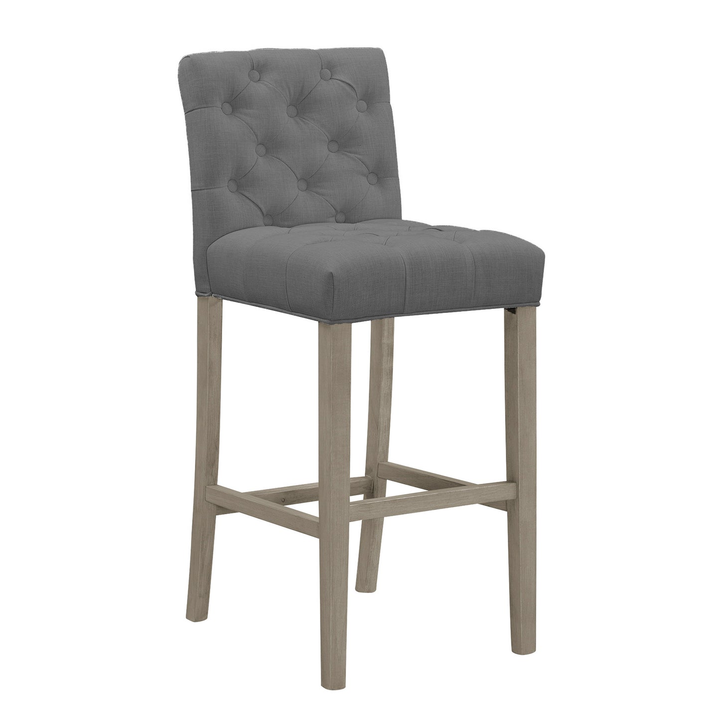 Set of 2 Alee Grey Fabric Bar Stool with Tufted Buttons and Wood Legs