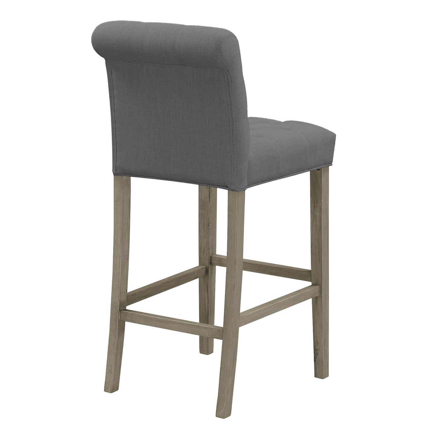 Set of 2 Aleen Grey Fabric Bar Stool with Roll Back Design and Tufted Buttons