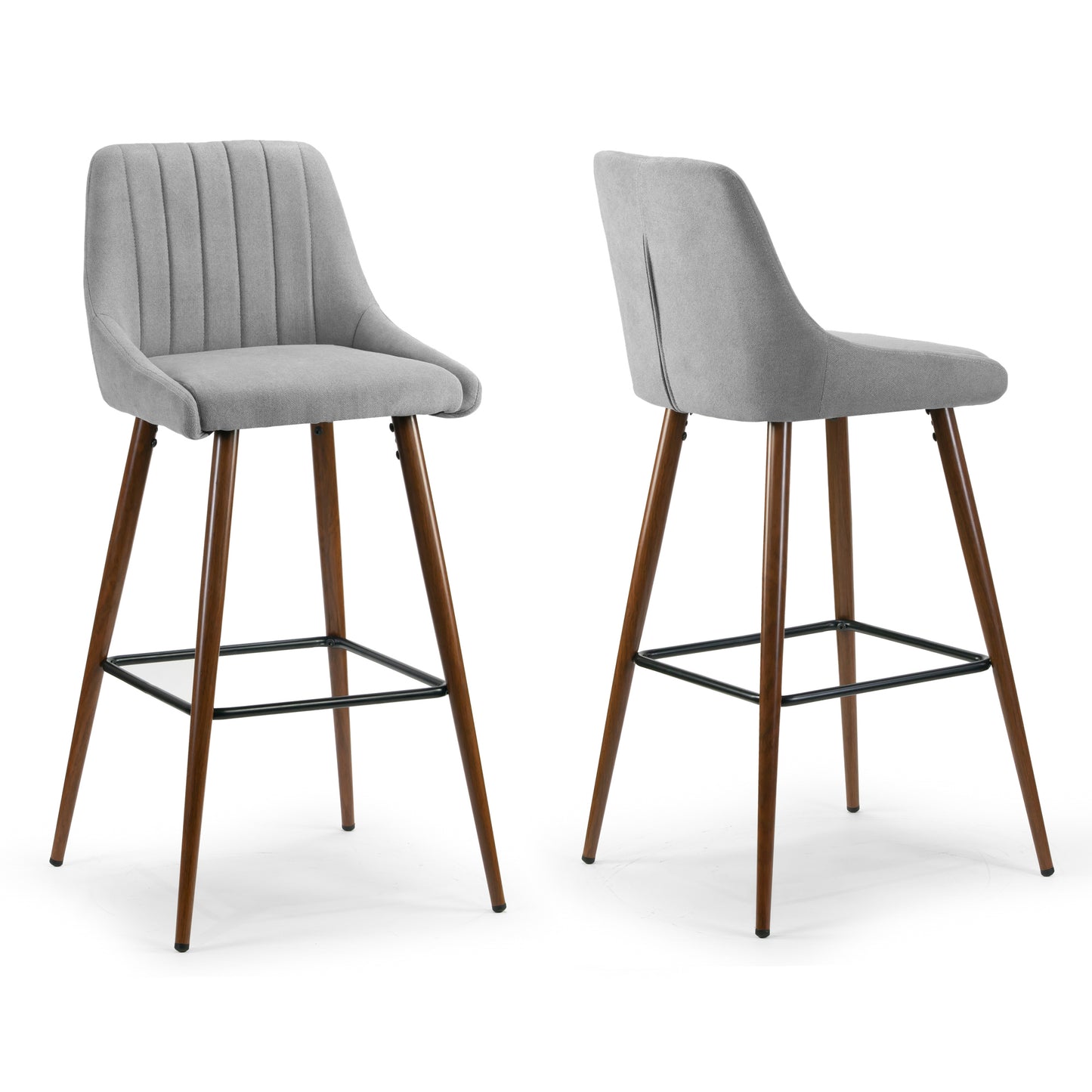 Set of 2 Amos Grey Fabric Barstool with Metal Frame and Legs