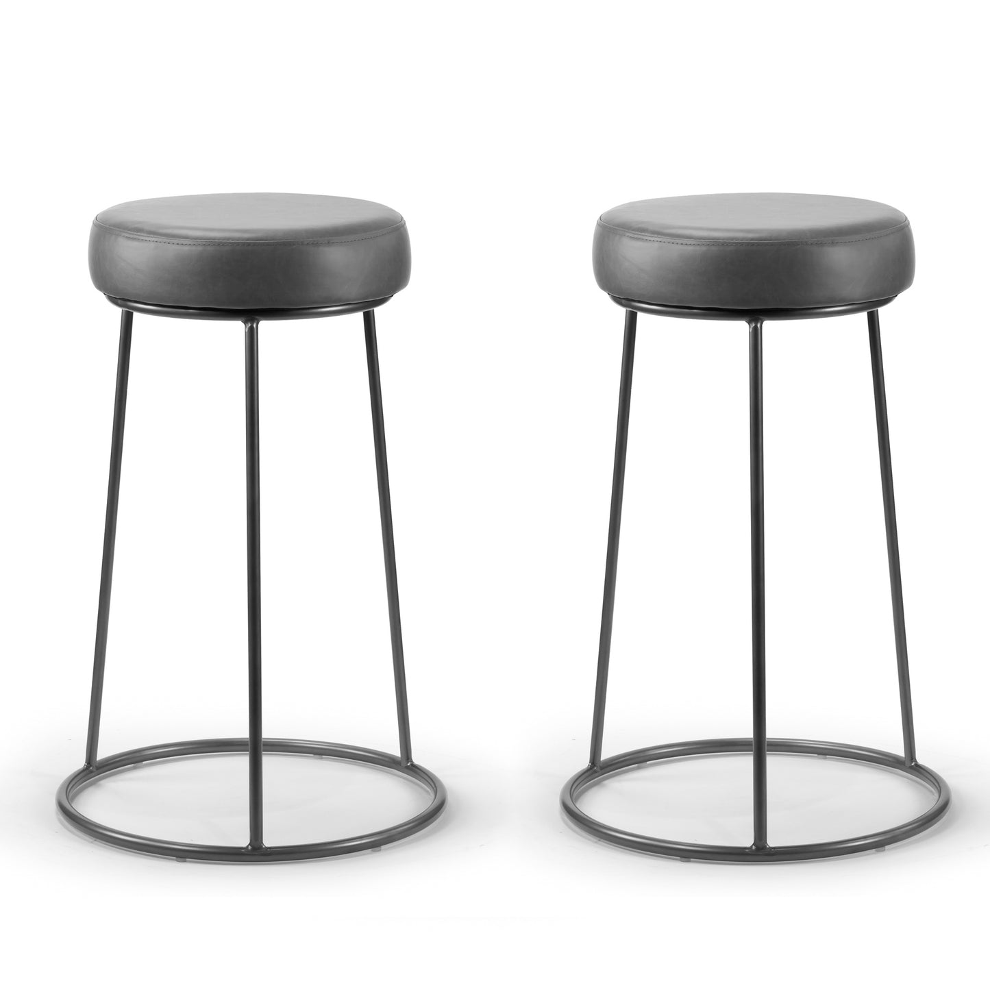 Set of 2 Amie Grey Backless Counter Stool with Gunmetal Grey Frame