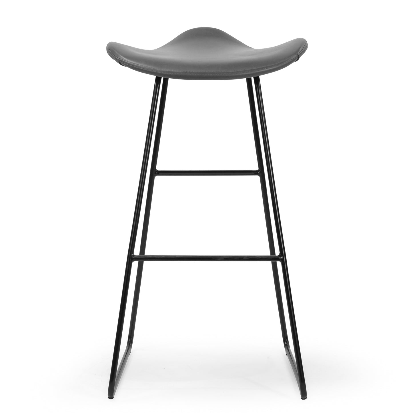 Set of 2 Aoi Grey Faux Leather Backless Barstool with Black Metal Legs