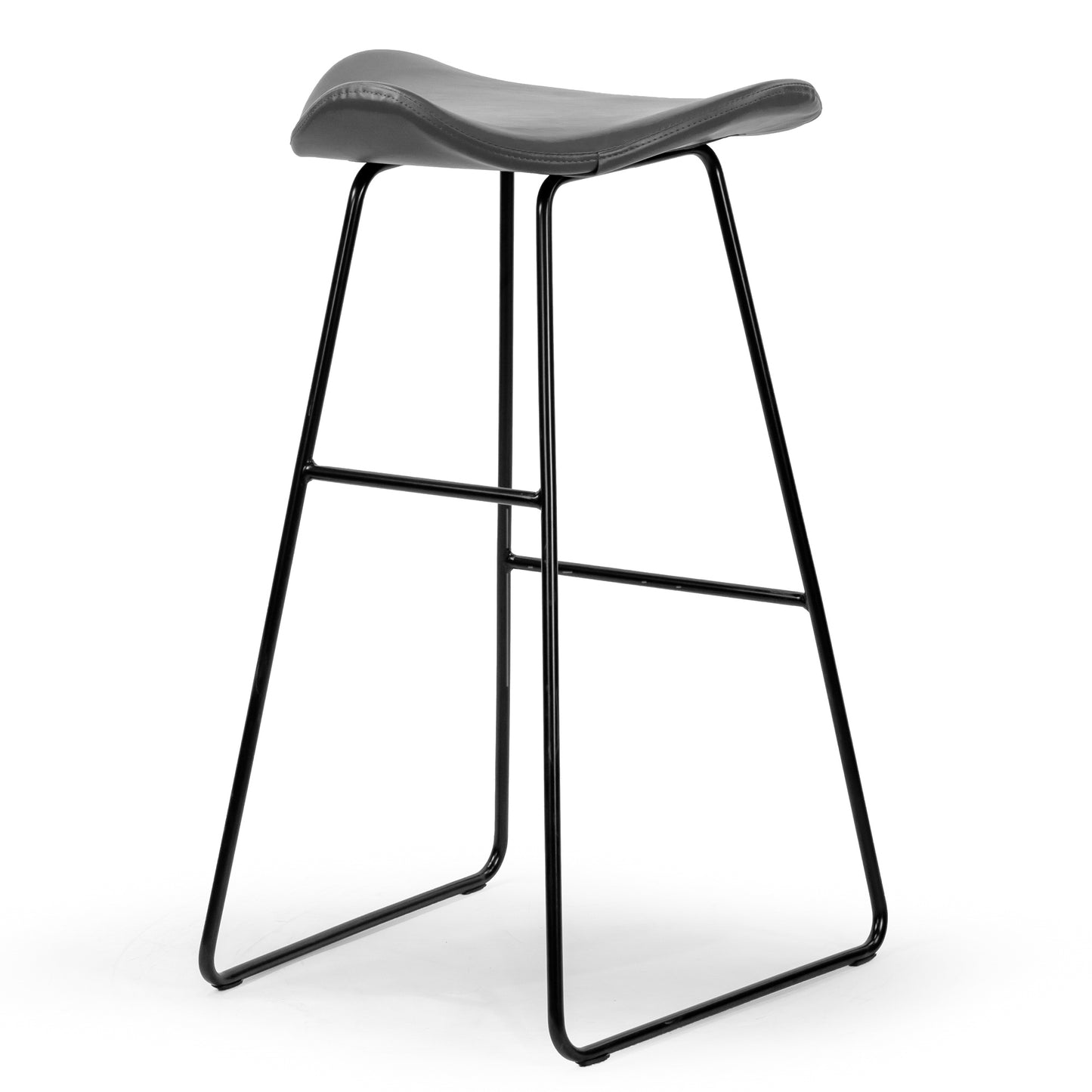 Set of 2 Aoi Grey Faux Leather Backless Barstool with Black Metal Legs
