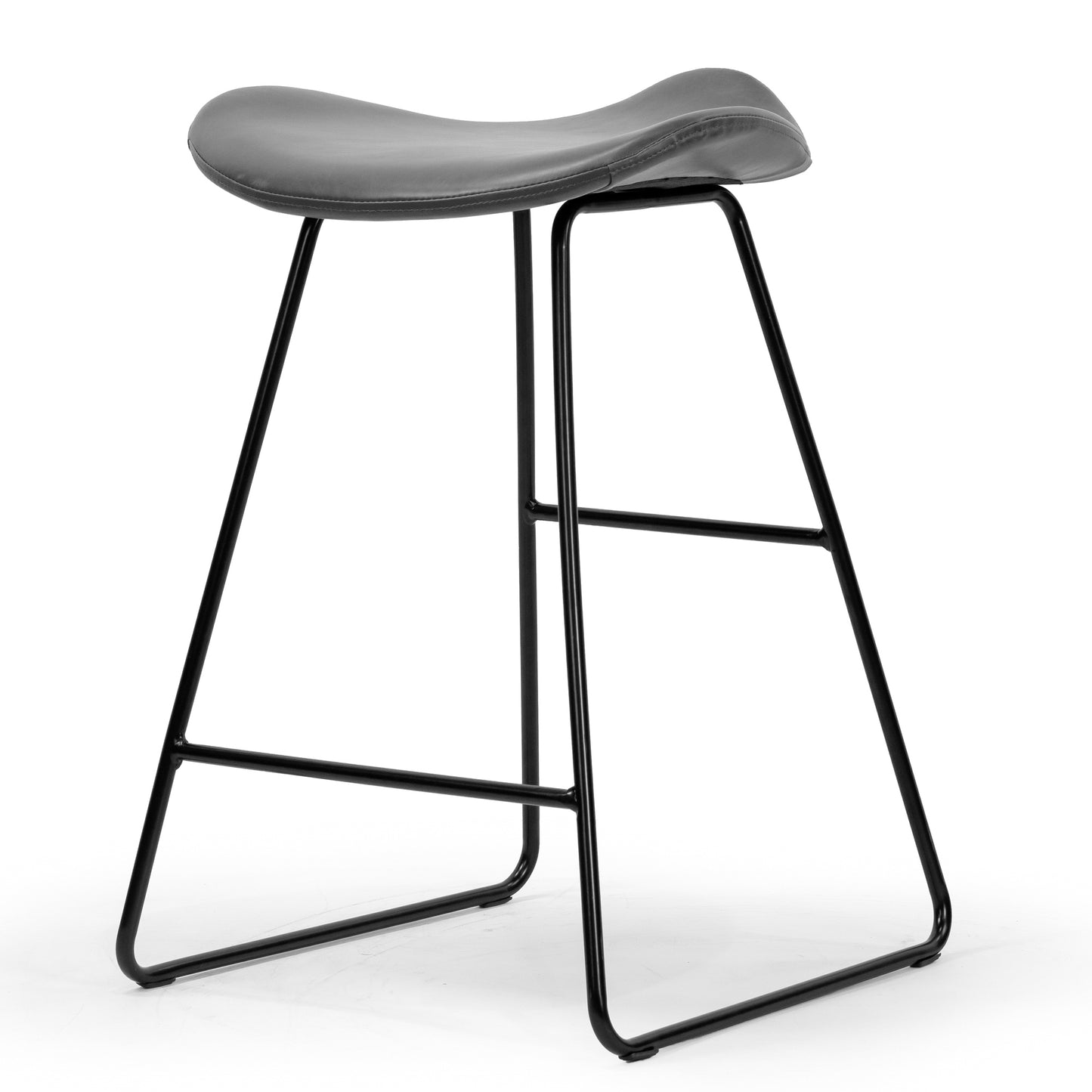 Set of 2 Aoi Grey Faux Leather Backless Counter Stool with Black Metal Legs
