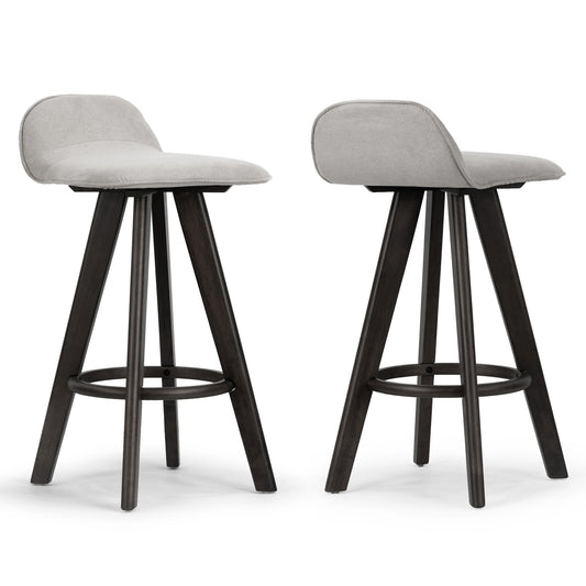 Set of 2 Asta Black Rubberwood Barstool with Low Back Fabric Seat