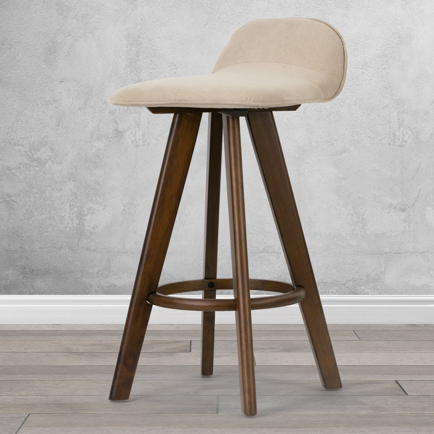 Set of 2 Asta Dark Brown Rubberwood Barstool with Low Back Fabric Seat