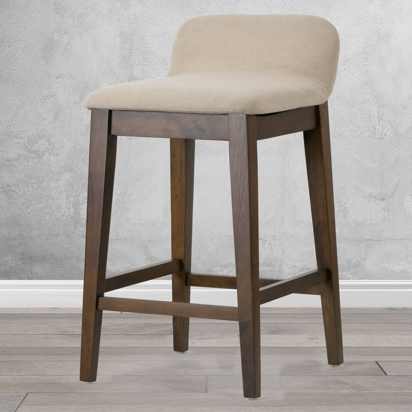 Set of 2 Atia Dark Brown Rubberwood Counter Stool with Low Back Fabric Seat