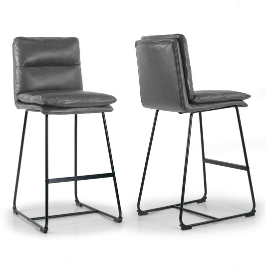 Set of 2 Aulani Grey Upholstered Metal Frame Bar Stool with Puffy Cushions