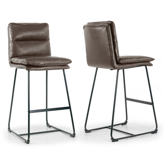 Set of 2 Aulani Brown Upholstered Metal Frame Bar Stool with Puffy Cushions
