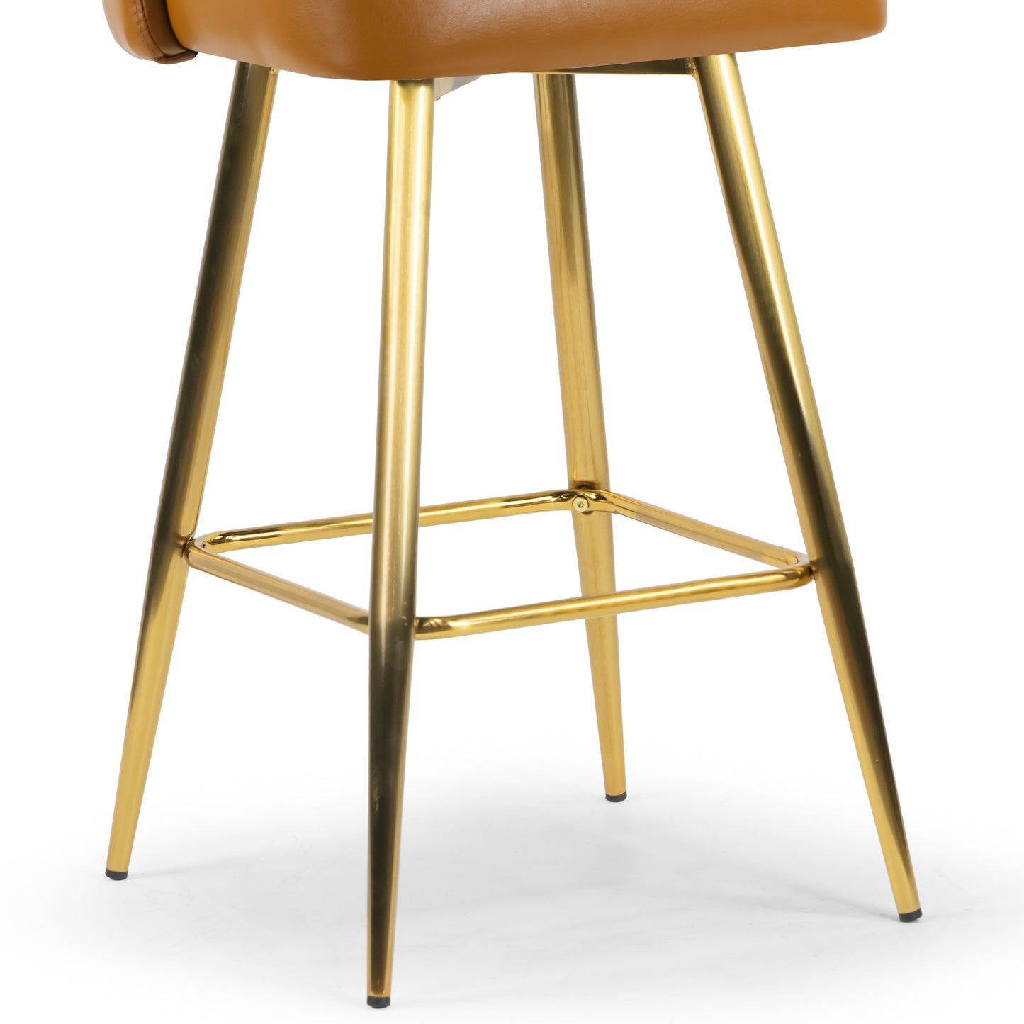Set of 2 Auren Light Brown Upholstered Metal Frame Bar Stool with Golden Legs
