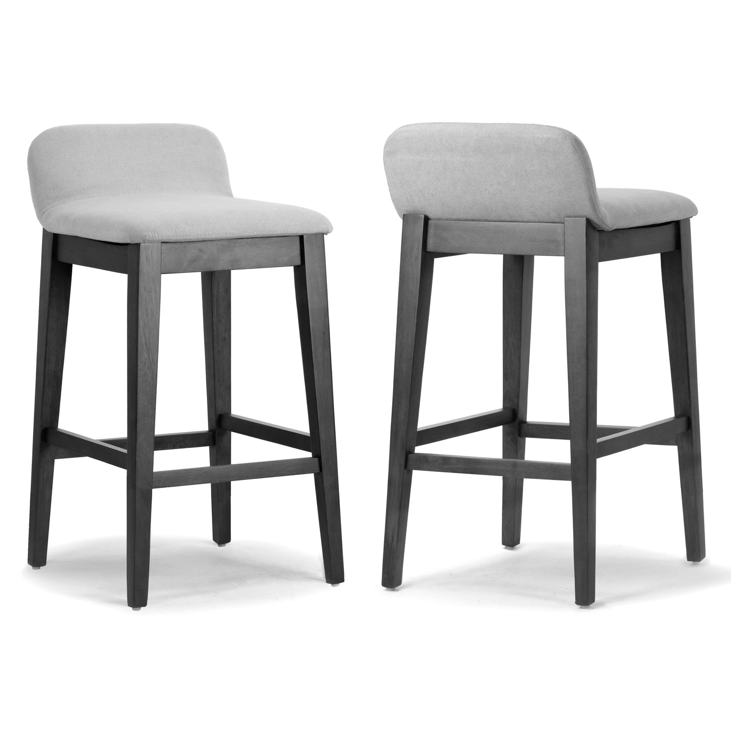 Set of 2 Atia Black Rubberwood Bar Height Barstool with Low Back Fabric Seat