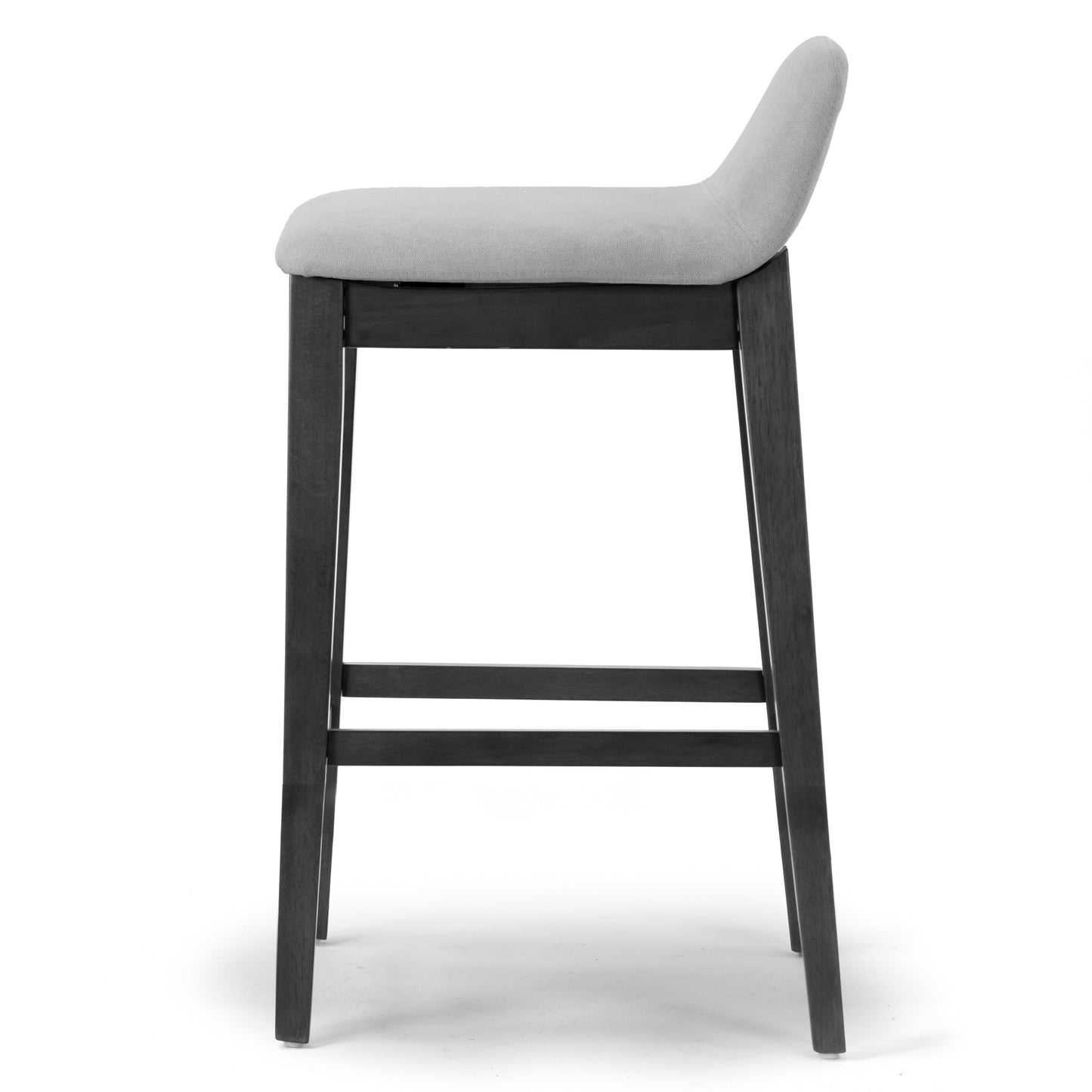 Set of 2 Atia Black Rubberwood Bar Height Barstool with Low Back Fabric Seat