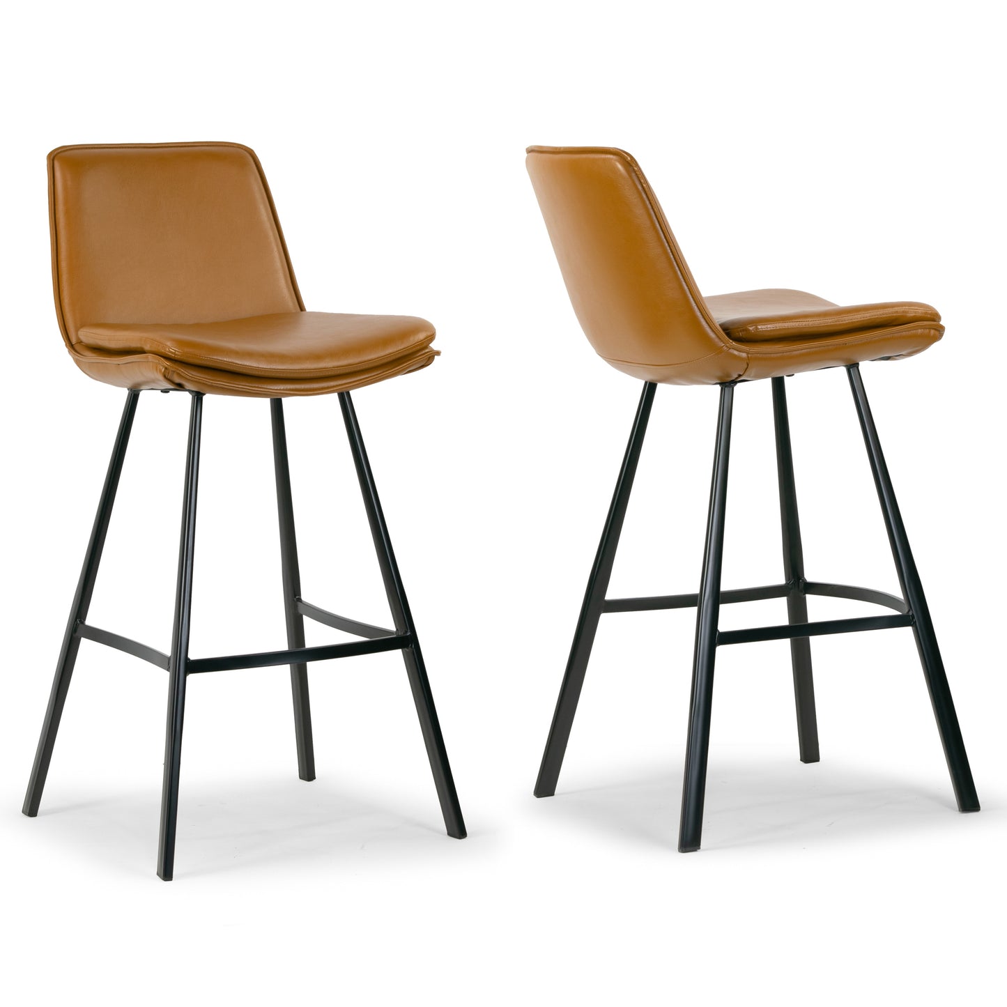Set of 2 Avalyn Cappuccino Faux Leather Bar Stool with Black Metal Legs