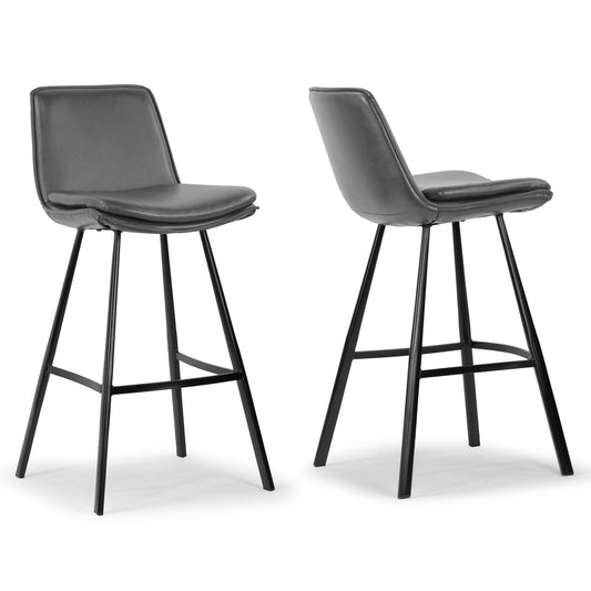 Set of 2 Avalyn Grey Faux Leather Bar Stool with Black Metal Legs