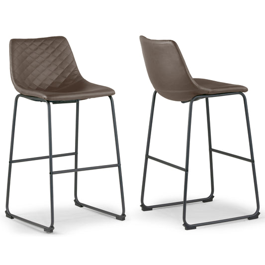 Set of 2 Ave Iron Frame Brown Faux Leather Bar Stool with Stitching