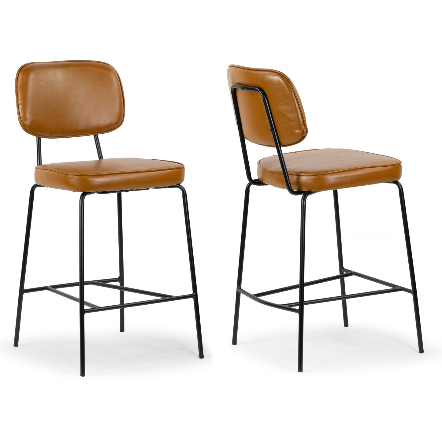 Set of 2 Avel Cappuccino Faux Leather Counter Stool with Black Metal Legs