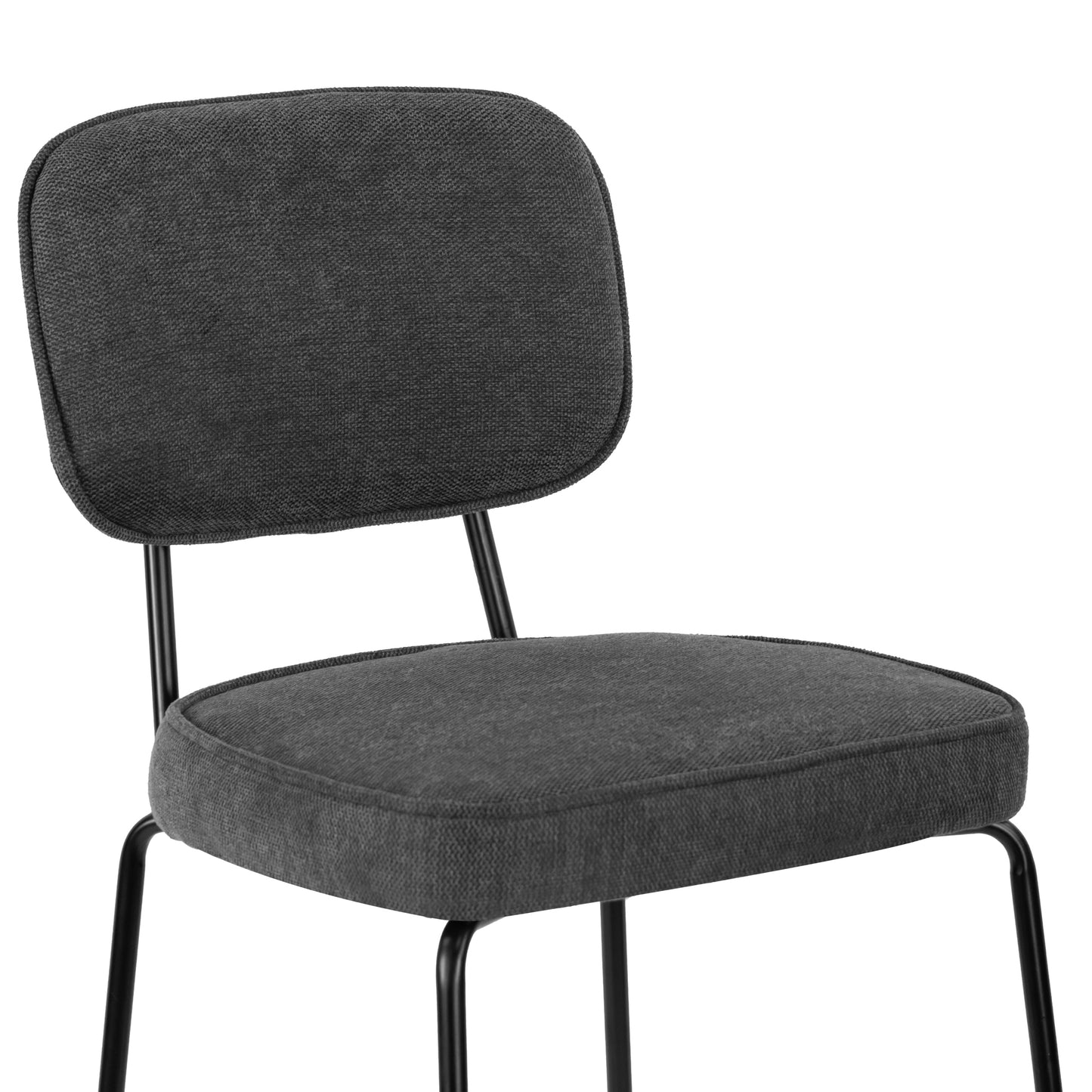 Set of 2 Avel Gray Fabric Counter Stool with Black Metal Legs