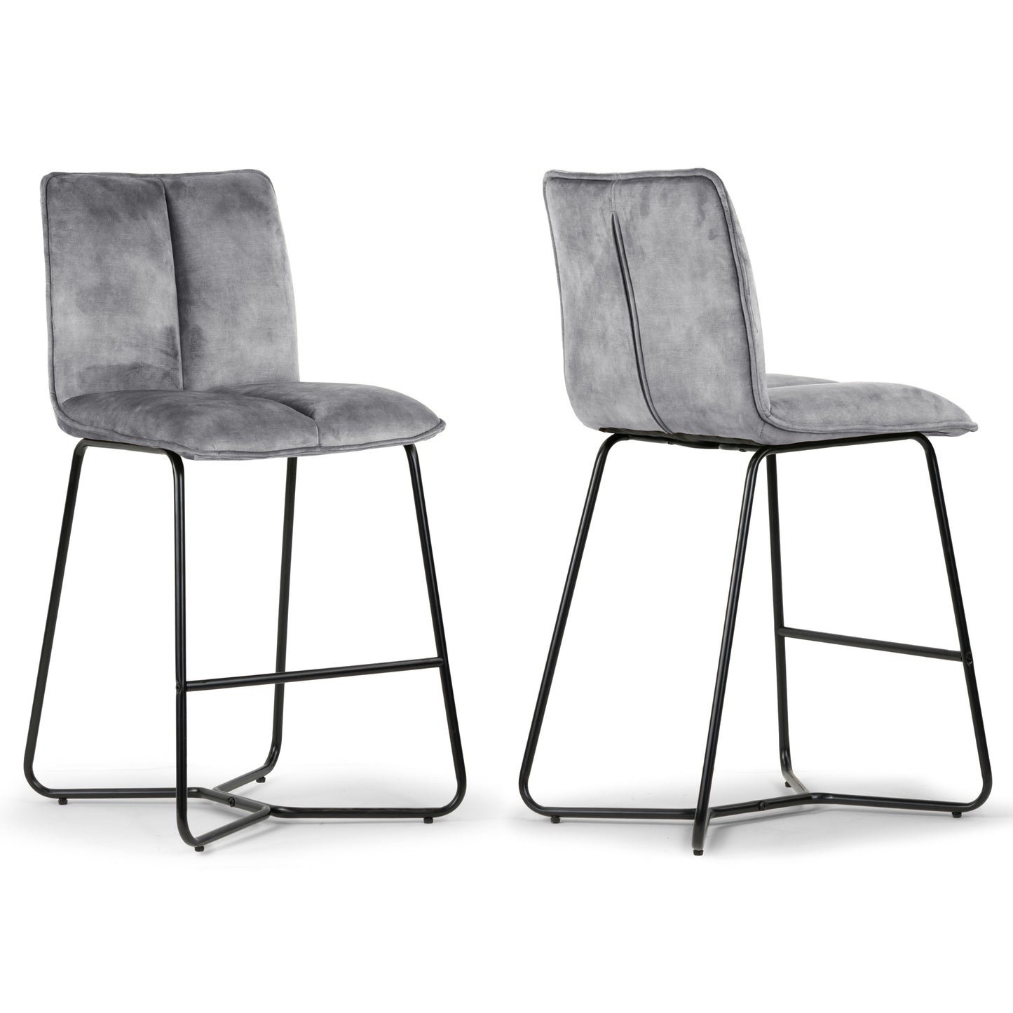 Set of 2 Avent Gray Fabric Counter Stool with Black Metal Legs