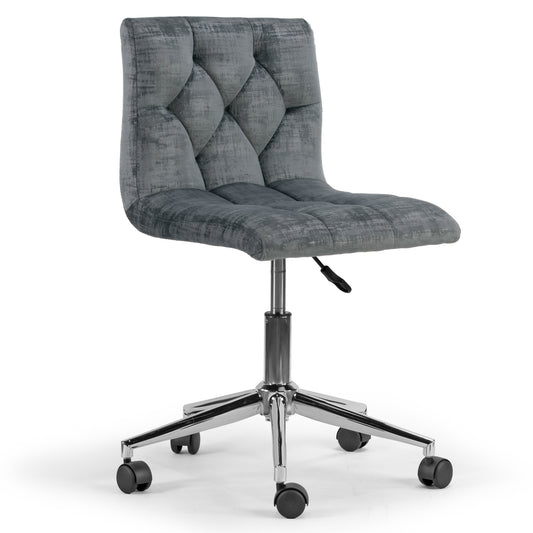Amali Grey Velvet Upholstered Adjustable Height Swivel Office Chair with Wheel Base