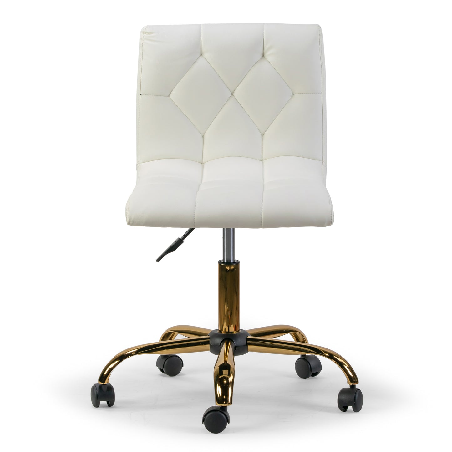 Aman Cream Upholstered Adjustable Height Swivel Office Chair with Golden Frame Wheel Base