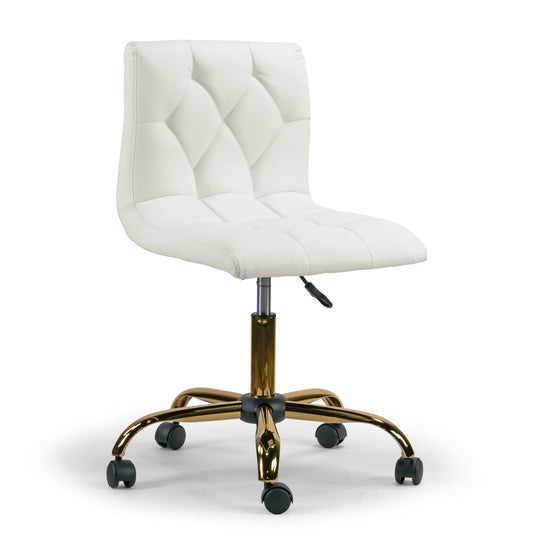 Aman Cream Upholstered Adjustable Height Swivel Office Chair with Golden Frame Wheel Base