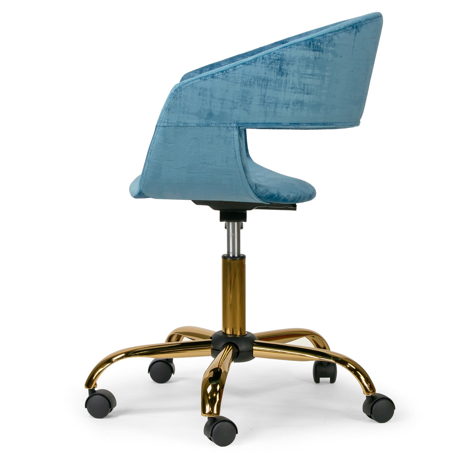 Amani Blue Velvet Office Chair with Golden Metal Base