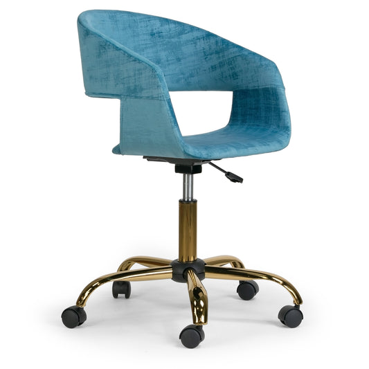 Amani Blue Velvet Office Chair with Golden Metal Base