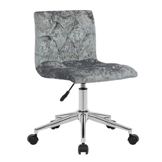 Amali Silver Velvet Upholstered Adjustable Height Swivel Office Chair with Wheel Base