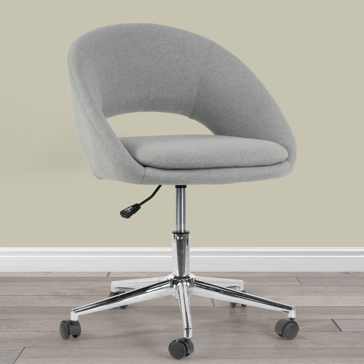 Aura Grey Fabric Upholstered Adjustable Height Swivel Office Chair with Wheel Base