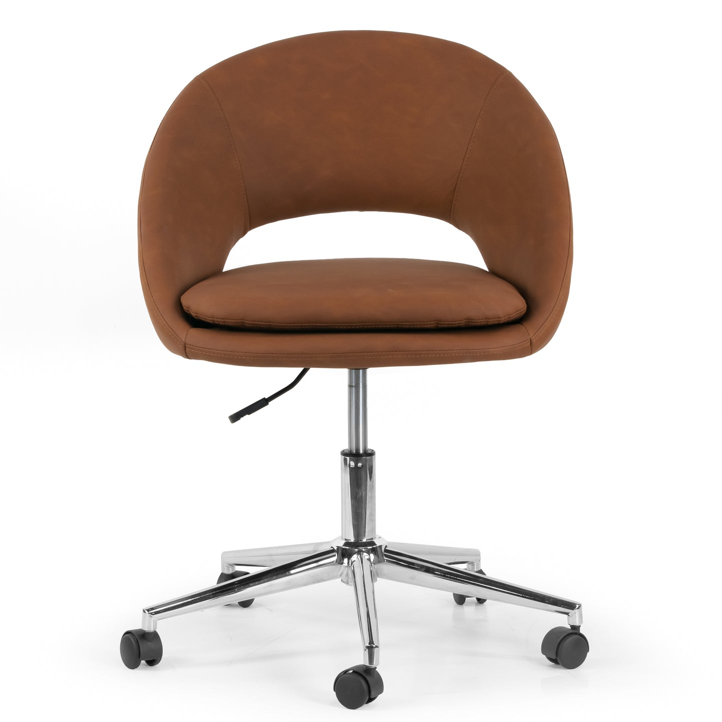 Aura Light Brown Faux Leather Adjustable Height Swivel Office Chair with Wheel Base