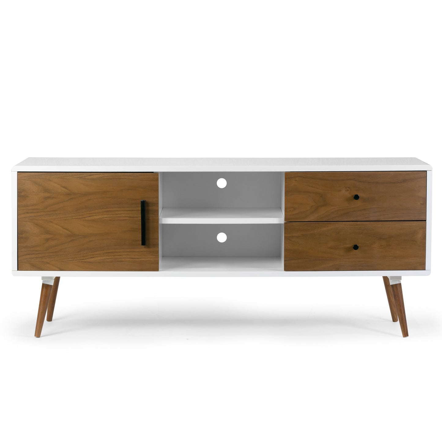 Alta Scandinavian Style Walnut and White Finish TV Stand