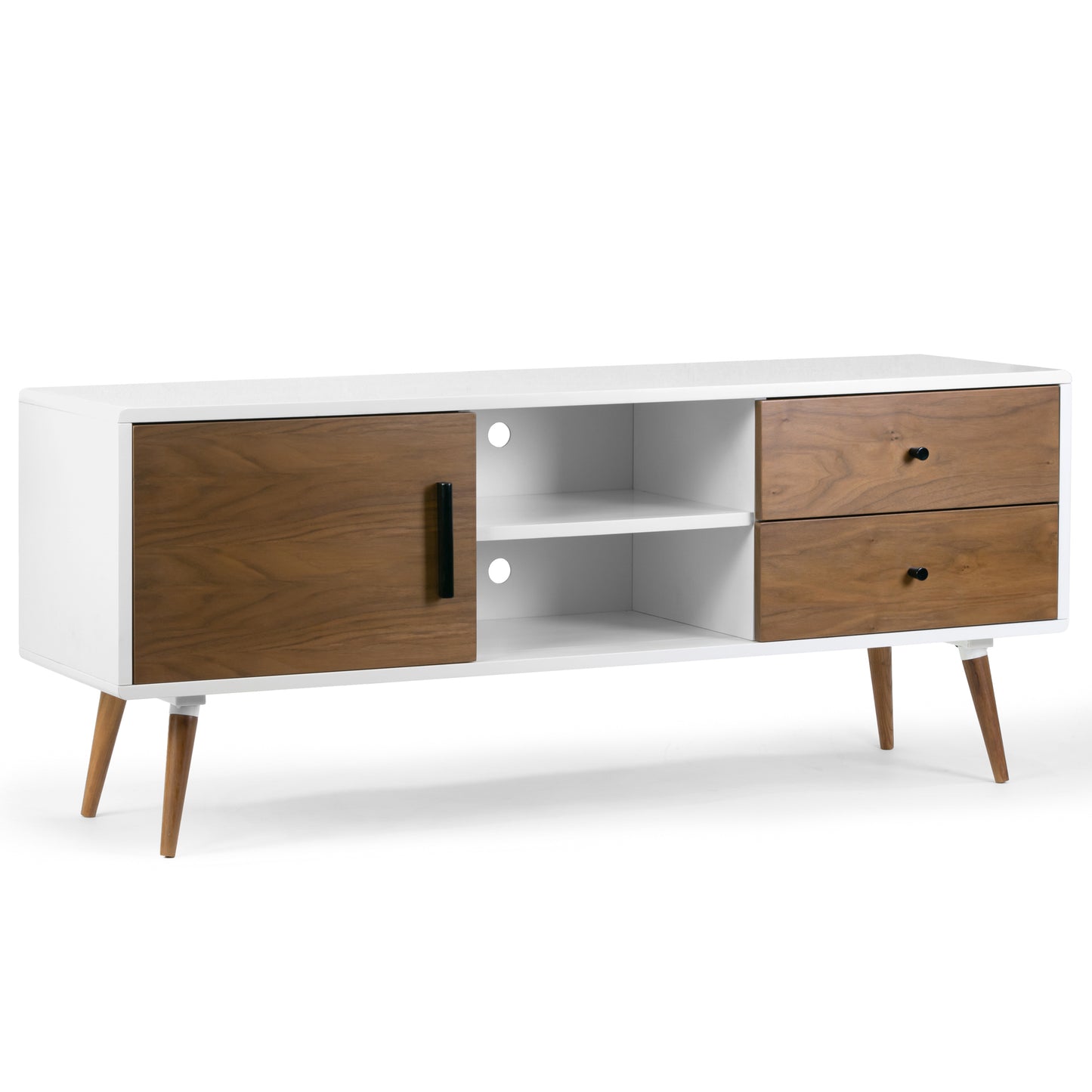 Alta Scandinavian Style Walnut and White Finish TV Stand