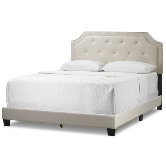 Aria Beige Fabric Queen Bed with Piping and Button Tufting
