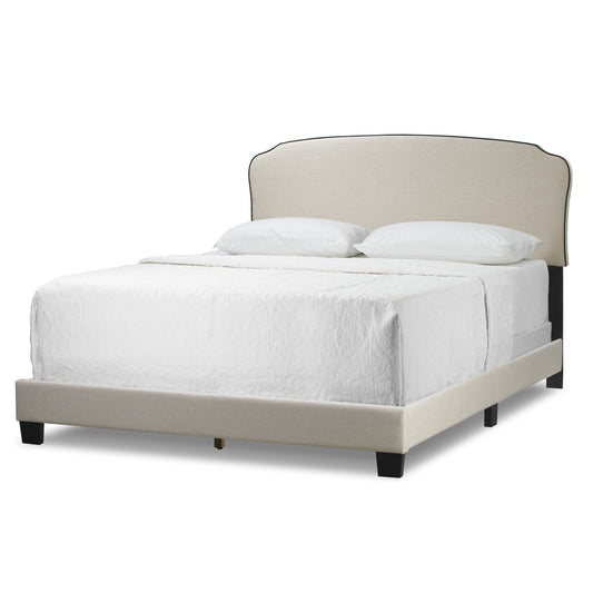 Aric Beige Fabric Queen Bed with Contrasting Piping Accent