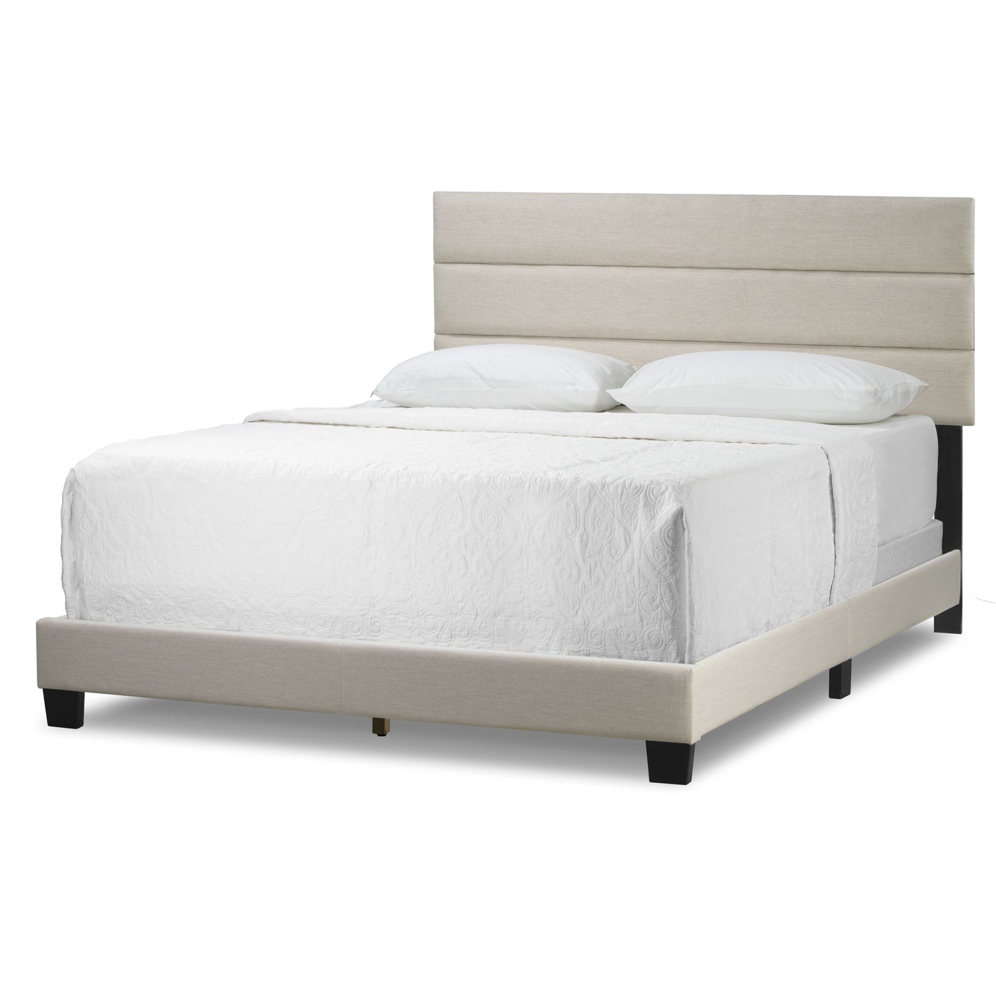 Aris Beige Fabric Queen Bed with Line Stitching Tufting