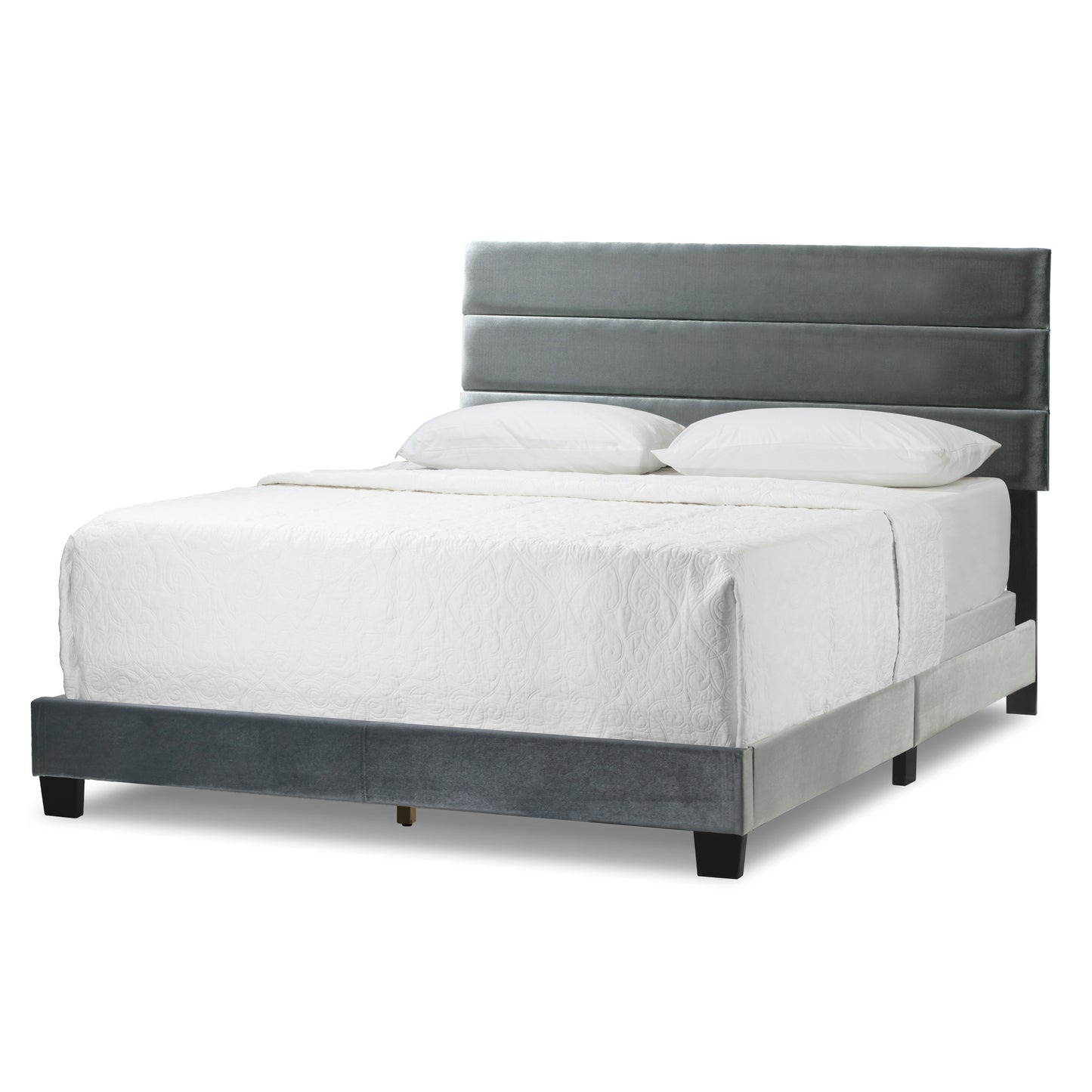 Aris Silver Grey Velvet Queen Bed with Line Stitching Tufting