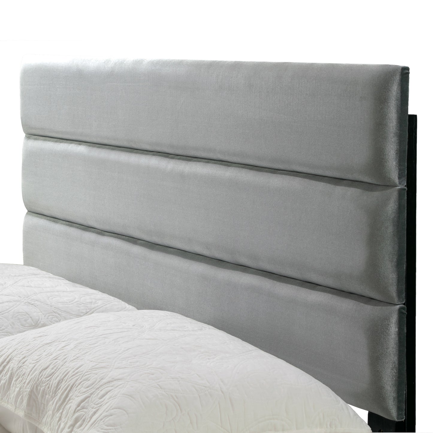 Aris Silver Grey Velvet Queen Bed with Line Stitching Tufting
