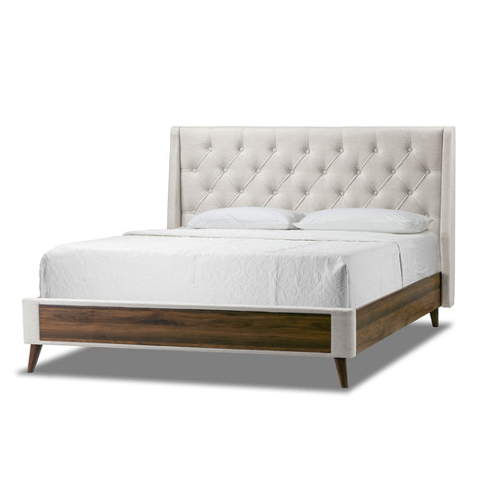 Arlo Beige Fabric Queen Bed with Wings and Button Tufting