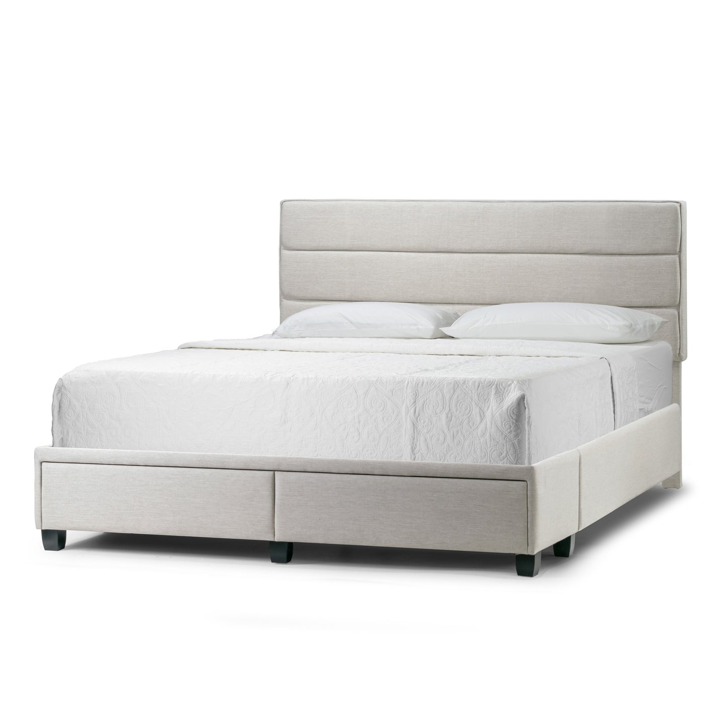 Arnia Beige Fabric Queen Bed Captain’s Bed with Two Storage Drawers