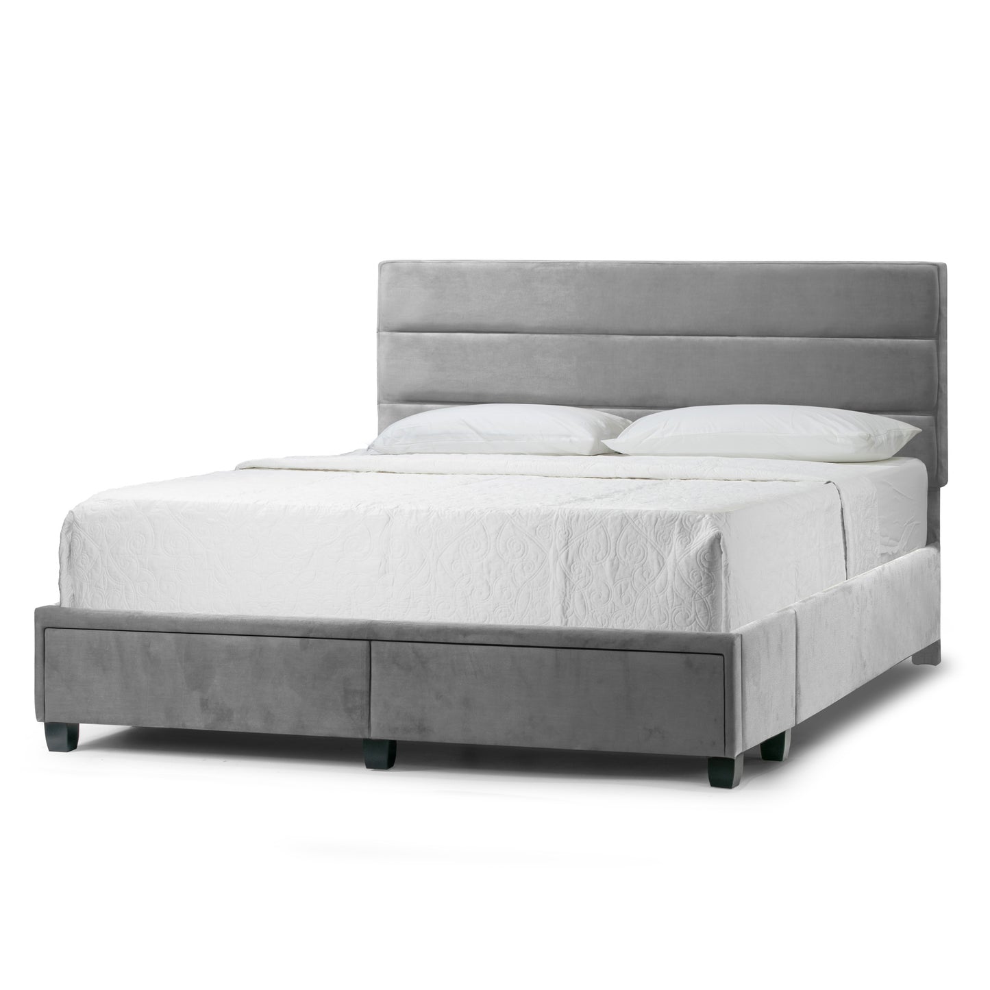 Arnia Silver Grey Queen Bed Captain’s Bed with Two Storage Drawers