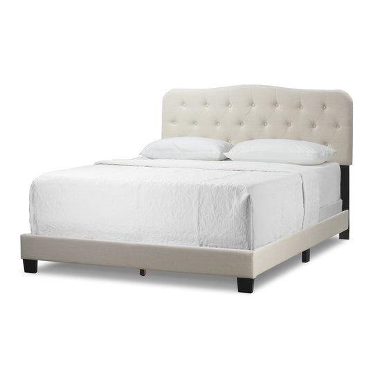 Artan Beige Fabric Queen Bed with Button Tufting