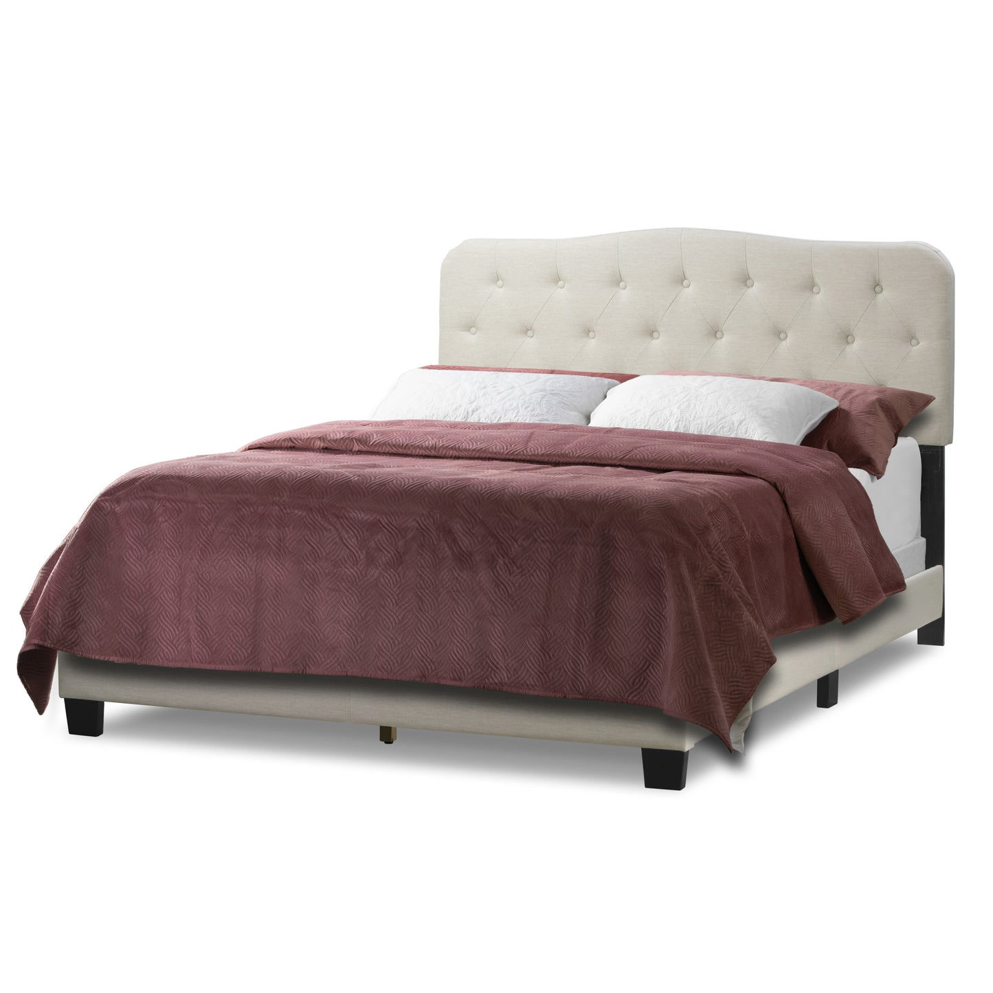 Artan Beige Fabric Queen Bed with Button Tufting
