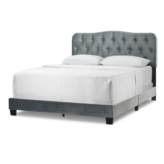 Artan Silver Grey Velvet Queen Bed with Button Tufting