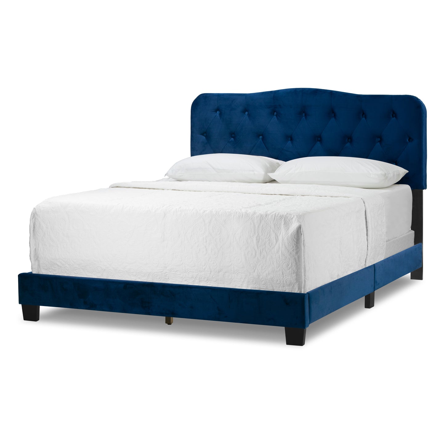 Artan Navy Blue Velvet Queen Bed with Button Tufting