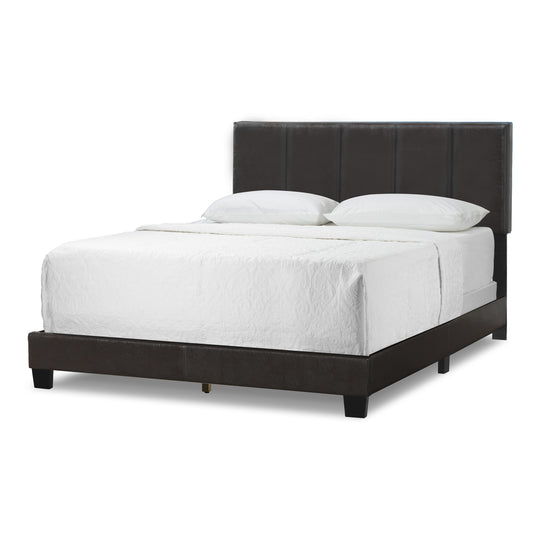 Arty Black Brown Faux Leather Queen Bed with Line Stitch Tufting